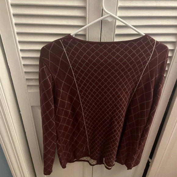 Liz Claiborne maroon and tan grid pattern zip up sweater - Picture 4 of 4